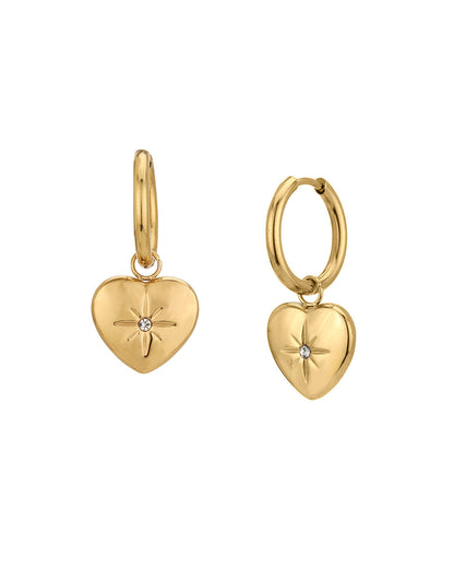 18kt Gold Plated Stainless Steel Heart CZ Hoop Earring