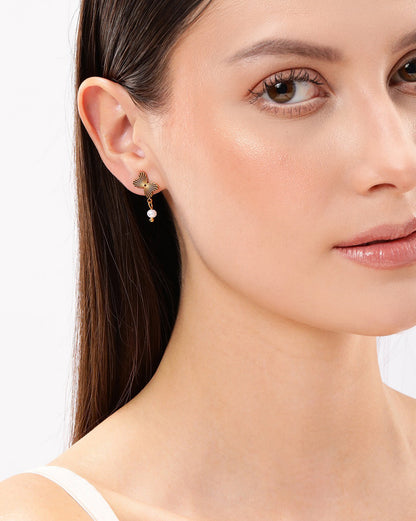18kt Gold Plated Stainless Steel Butterfly Pearl Drop Earring