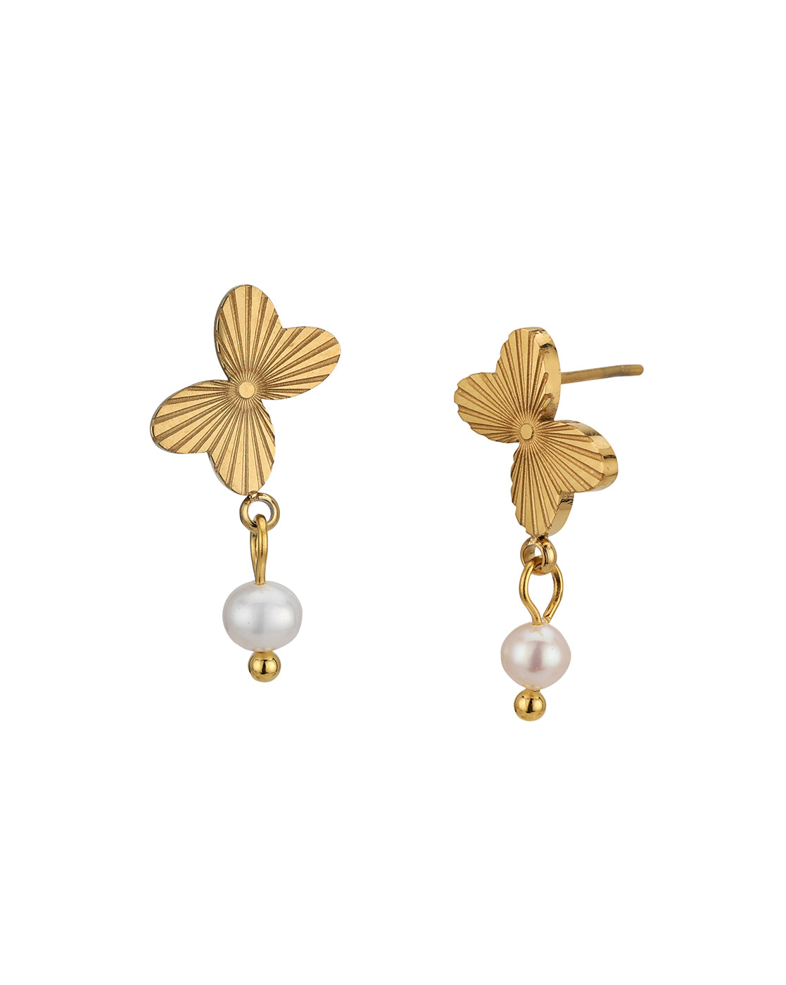 18kt Gold Plated Stainless Steel Butterfly Pearl Drop Earring