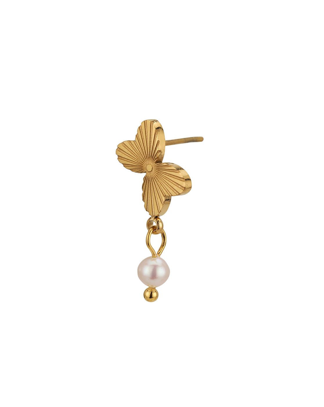 18kt Gold Plated Stainless Steel Butterfly Pearl Drop Earring