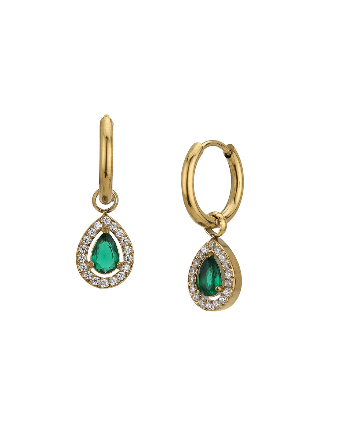18kt Gold Plated Stainless Steel CZ Tear Drop Hoop Earring