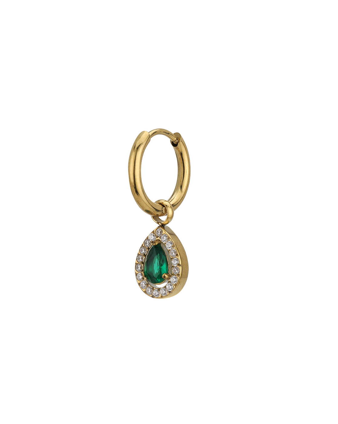 18kt Gold Plated Stainless Steel CZ Tear Drop Hoop Earring