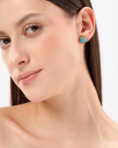18kt Gold Plated Stainless Steel Turquoise Studded Stud Earring