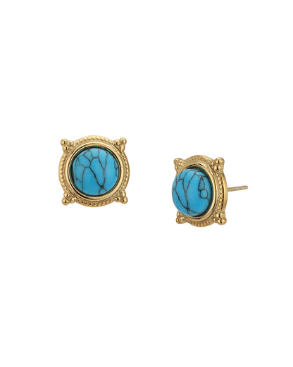 18kt Gold Plated Stainless Steel Turquoise Studded Stud Earring