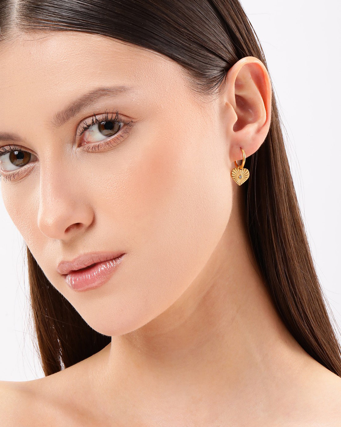 18kt Gold Plated Dangling Heart CZ Hoop Earring