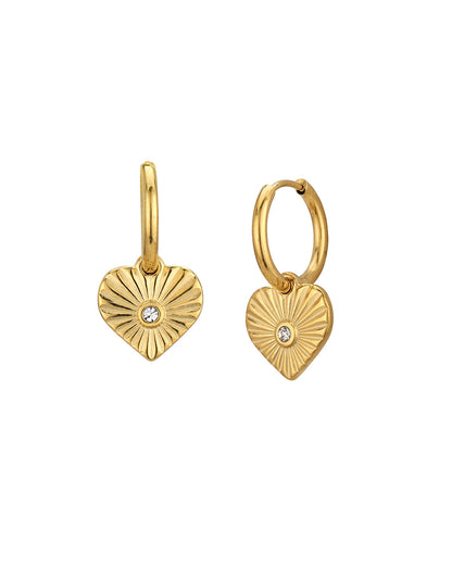 18kt Gold Plated Dangling Heart CZ Hoop Earring