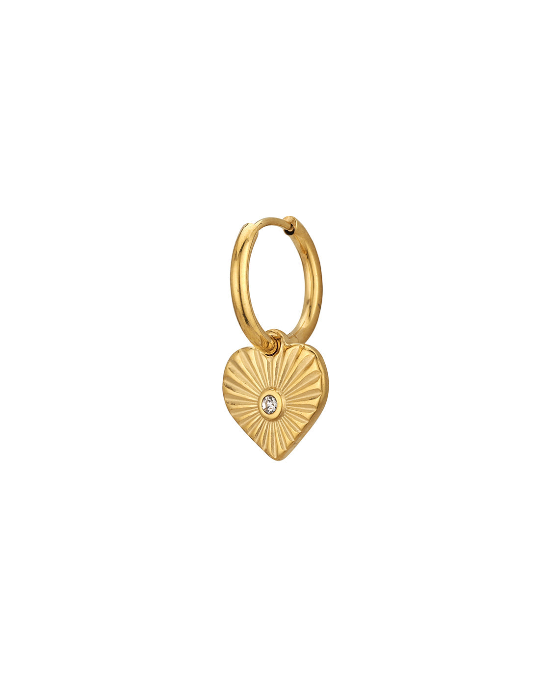 18kt Gold Plated Dangling Heart CZ Hoop Earring