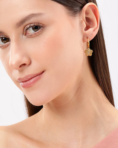 18kt Gold Plated Floral CZ Half Hoop Earring
