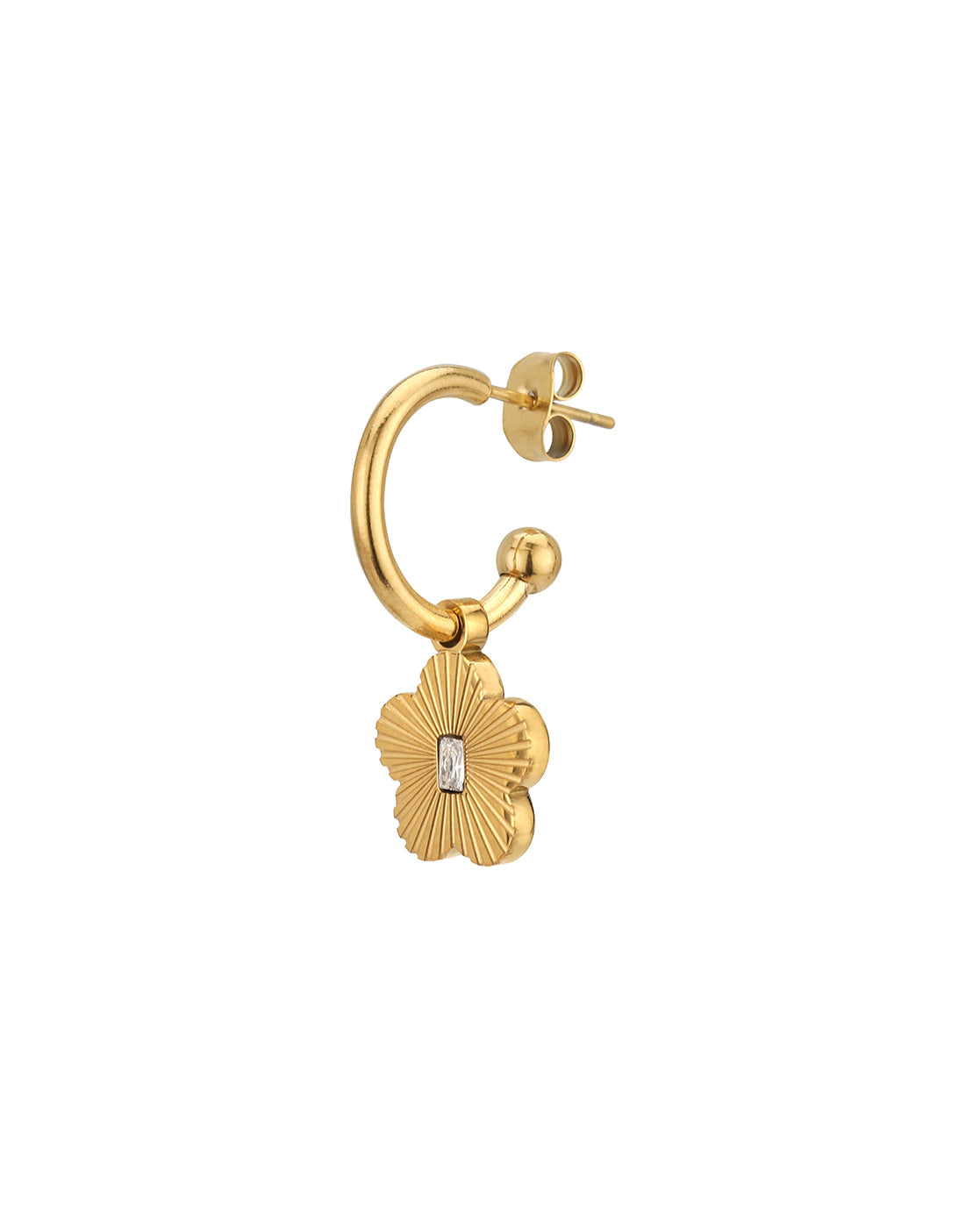 18kt Gold Plated Floral CZ Half Hoop Earring