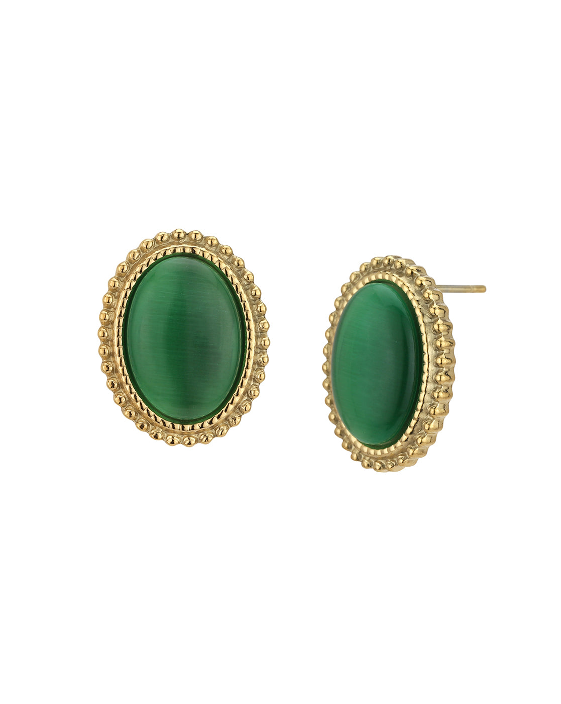 18kt Gold Plated Stainless Steel Green Emerald Stone Bold Stud Earring