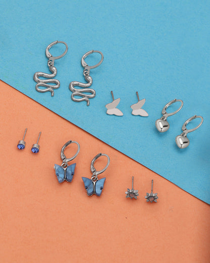 Set of 6 GENZ Silver Plated CZ Multipack Stud &amp; Hoop Earring Set