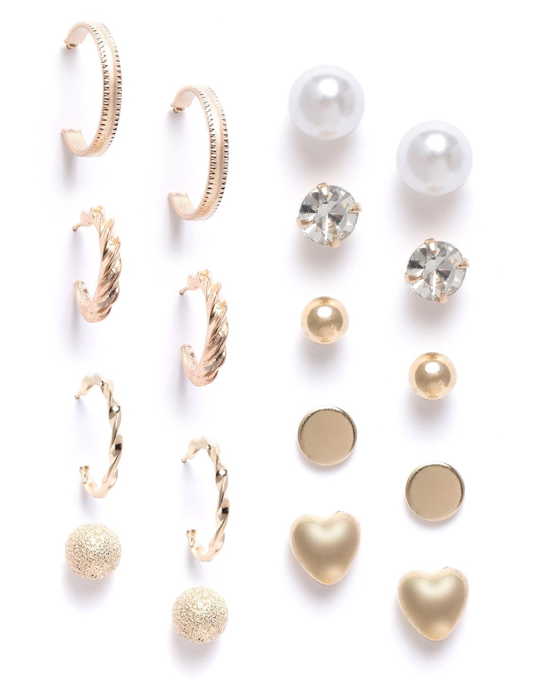 Set of 9 Two Tone CZ &amp; Pearl Multipack Half Hoop &amp; Stud Earring Set