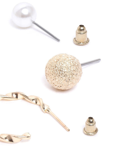 Set of 9 Two Tone CZ &amp; Pearl Multipack Half Hoop &amp; Stud Earring Set