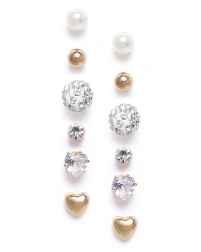 Set of 9 Two Tone CZ and Pearl Hoop &amp; Stud Multipack Earring Set