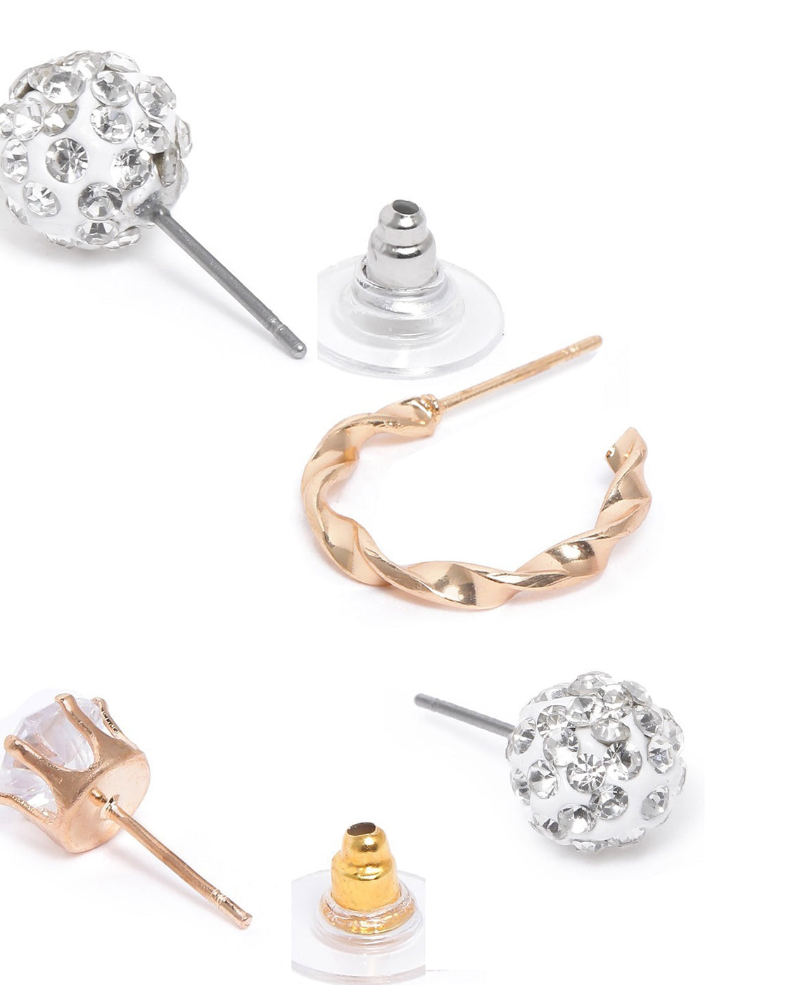 Set of 9 Two Tone CZ and Pearl Hoop &amp; Stud Multipack Earring Set