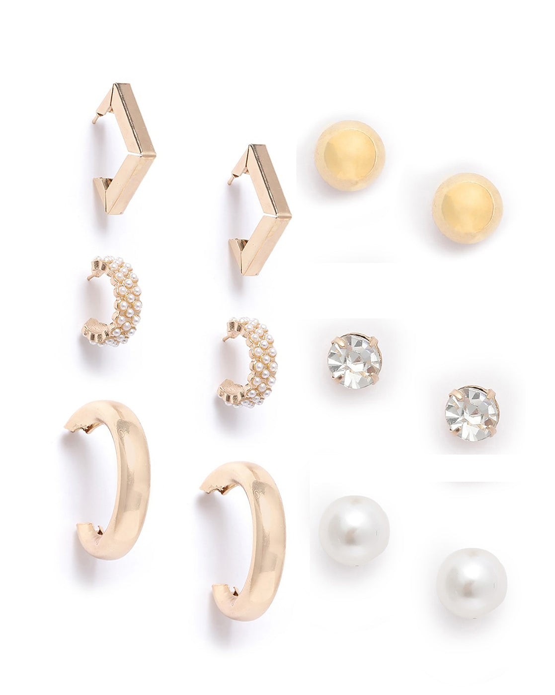 Set of 6 Gold Plated Contemporary Stud &amp; Hoop Multipack Earring Set