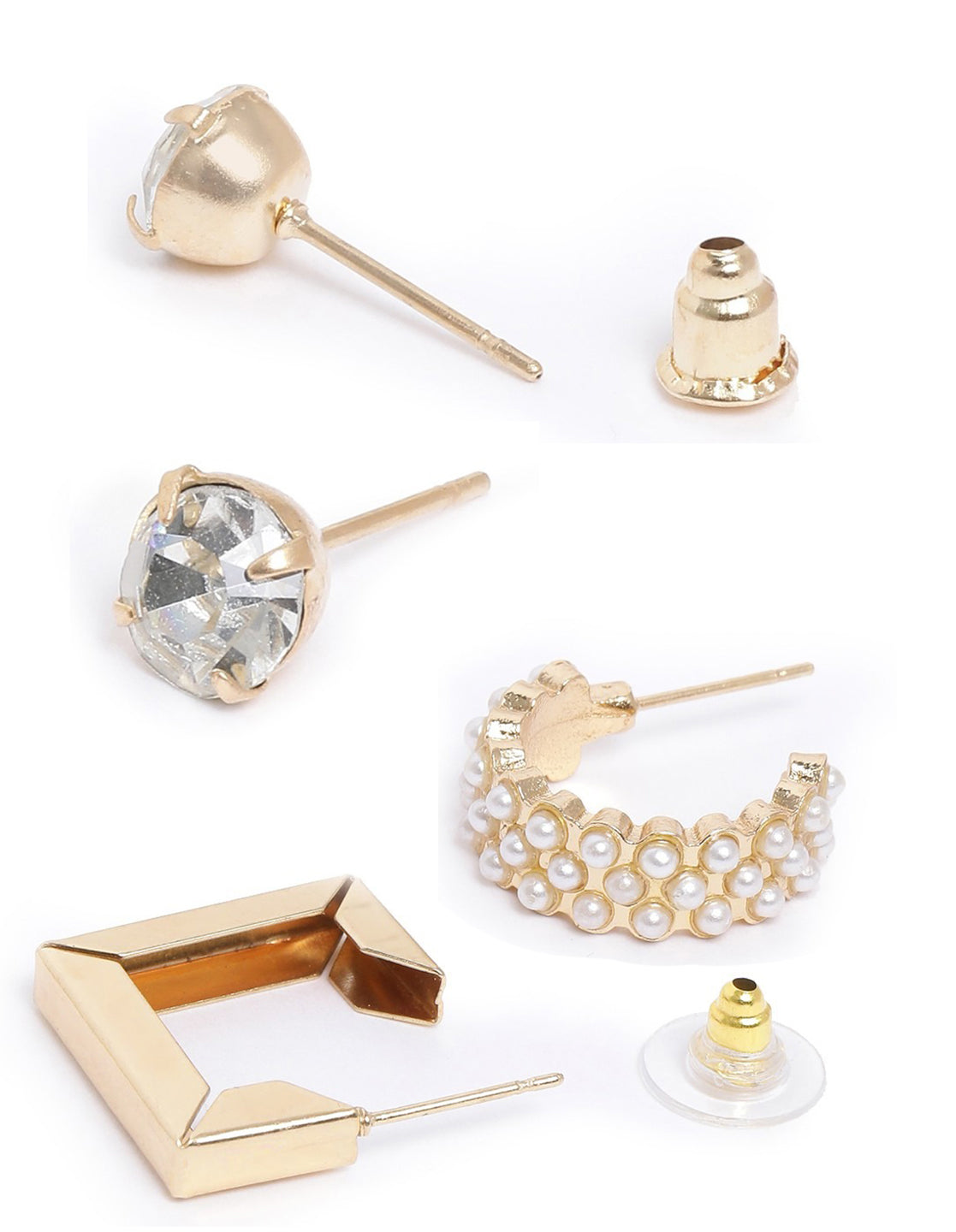 Set of 6 Gold Plated Contemporary Stud &amp; Hoop Multipack Earring Set