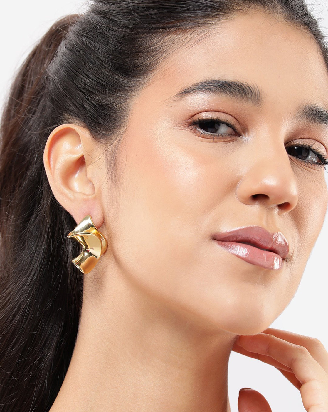 Gold Plated Conemporary Drop Earring