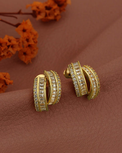 Gold Plated CZ Crescent Fancy Half Hoop Earring