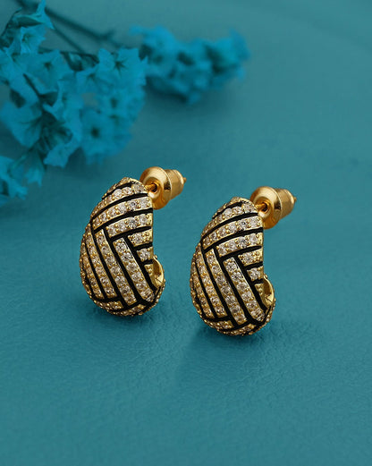 Gold Plated CZ Contemporary Half Hoop Earring