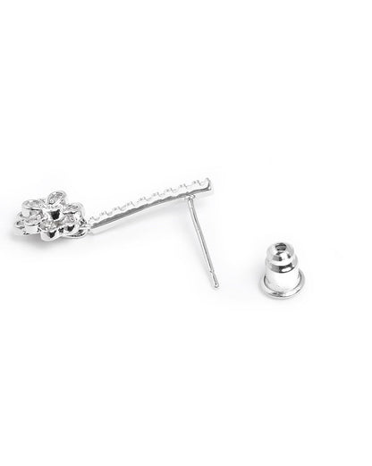 Silver Plated CZ Dangling Floral Drop Earring