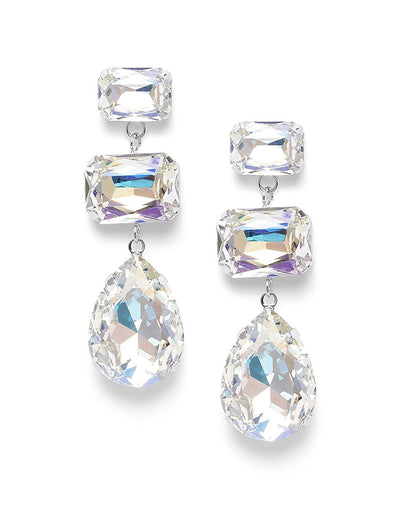 Silver Plated Crystal Dangling Tear Drop Fancy Earring