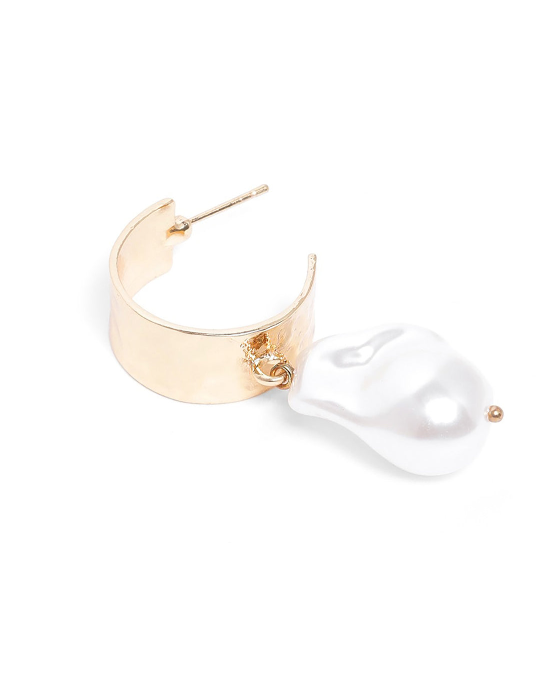 Gold Plated Dangling Pearl Crescent Drop Earring