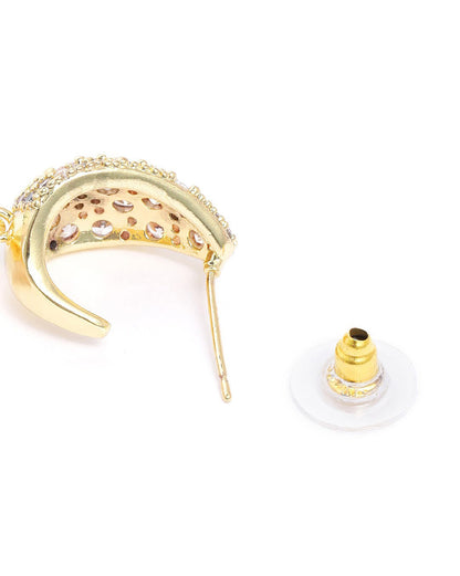 Gold Plated Dangling Pearl and CZ Contemporary Drop Earring