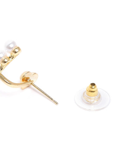 Gold Plated CZ and Pearl Fancy Heart Ear Jacket Earring