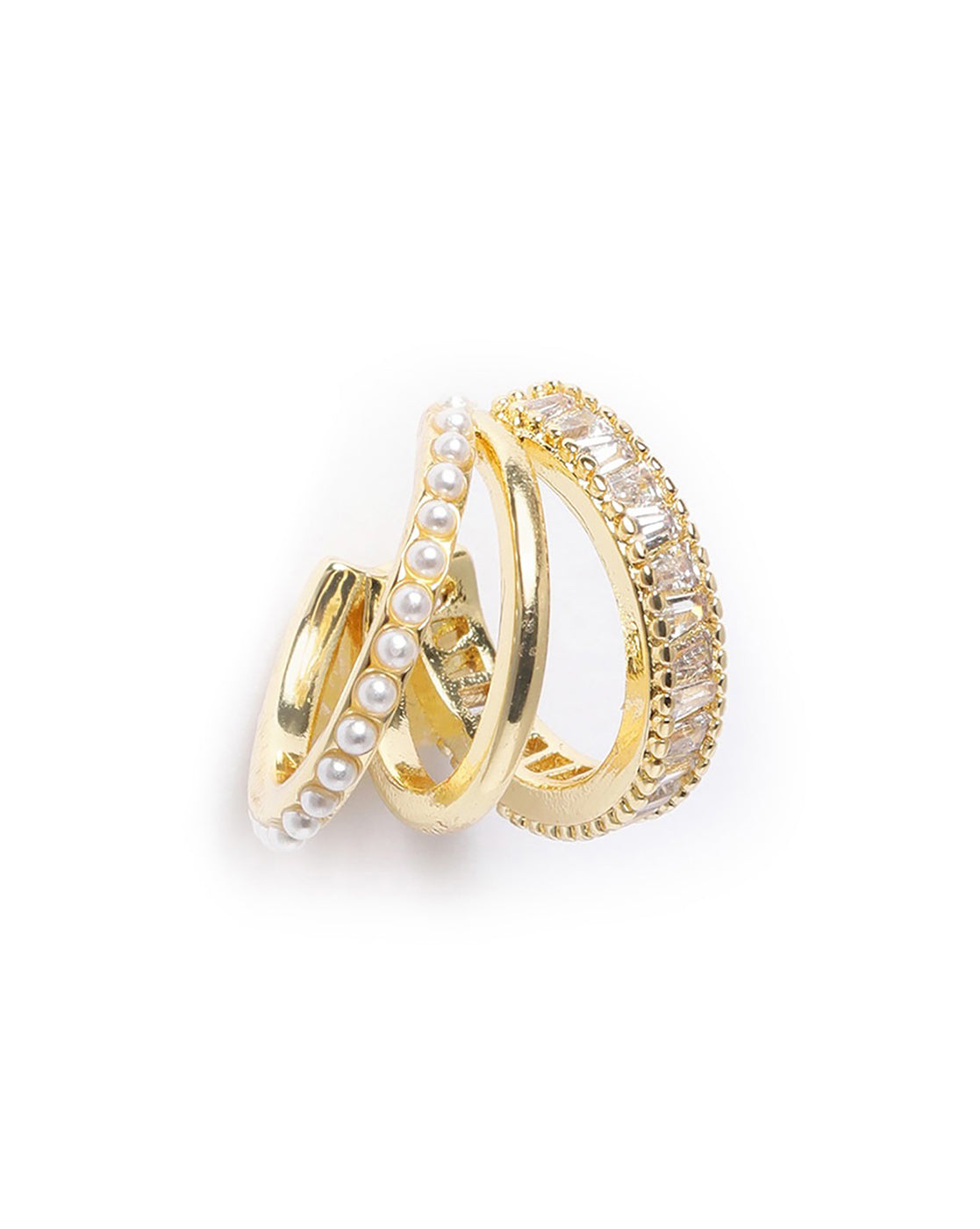 Gold Plated Pearl and CZ Fancy Ear Cuff Earring