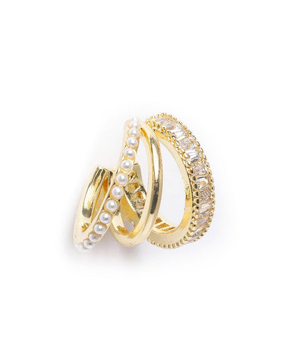 Gold Plated Pearl and CZ Fancy Ear Cuff Earring