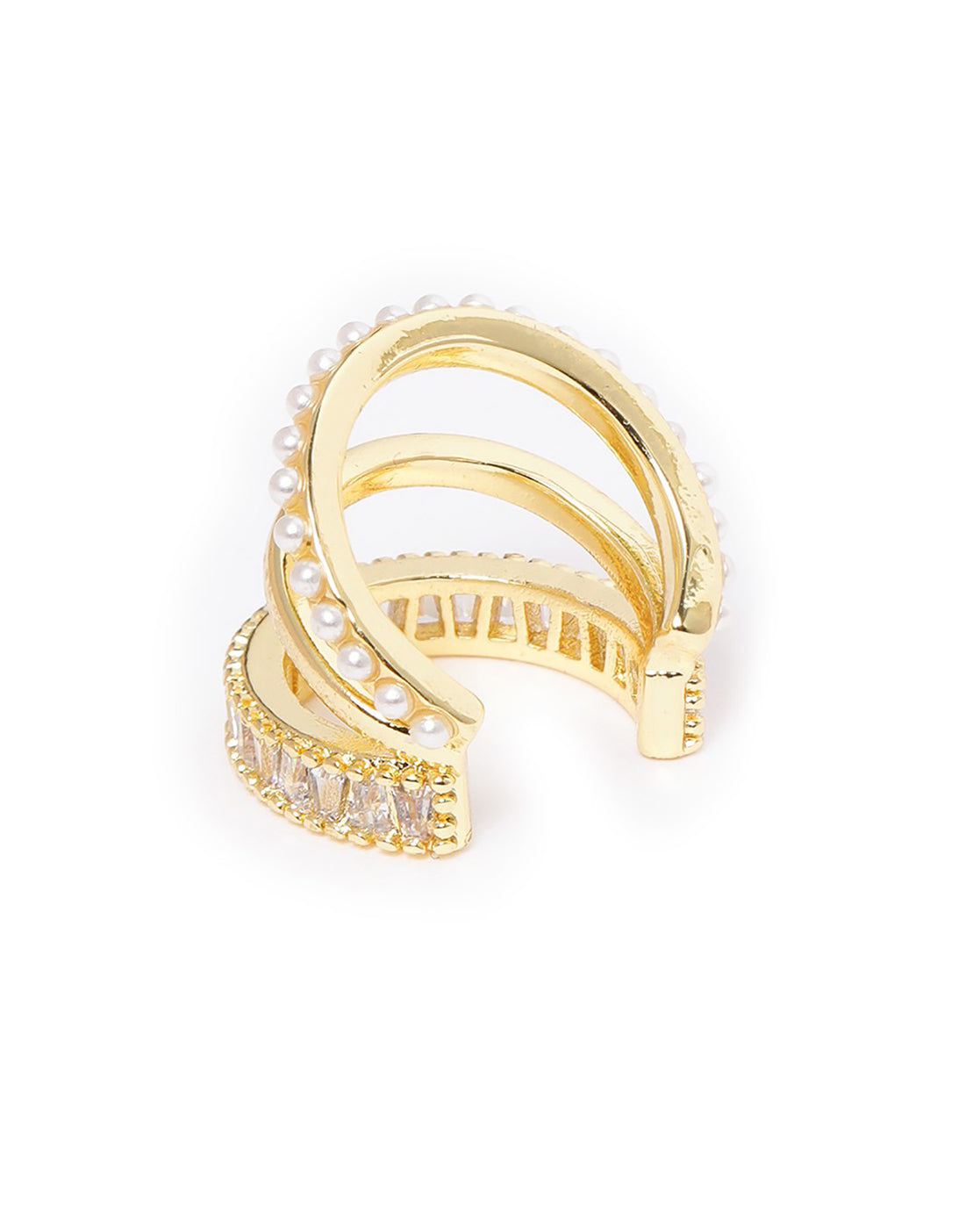 Gold Plated Pearl and CZ Fancy Ear Cuff Earring