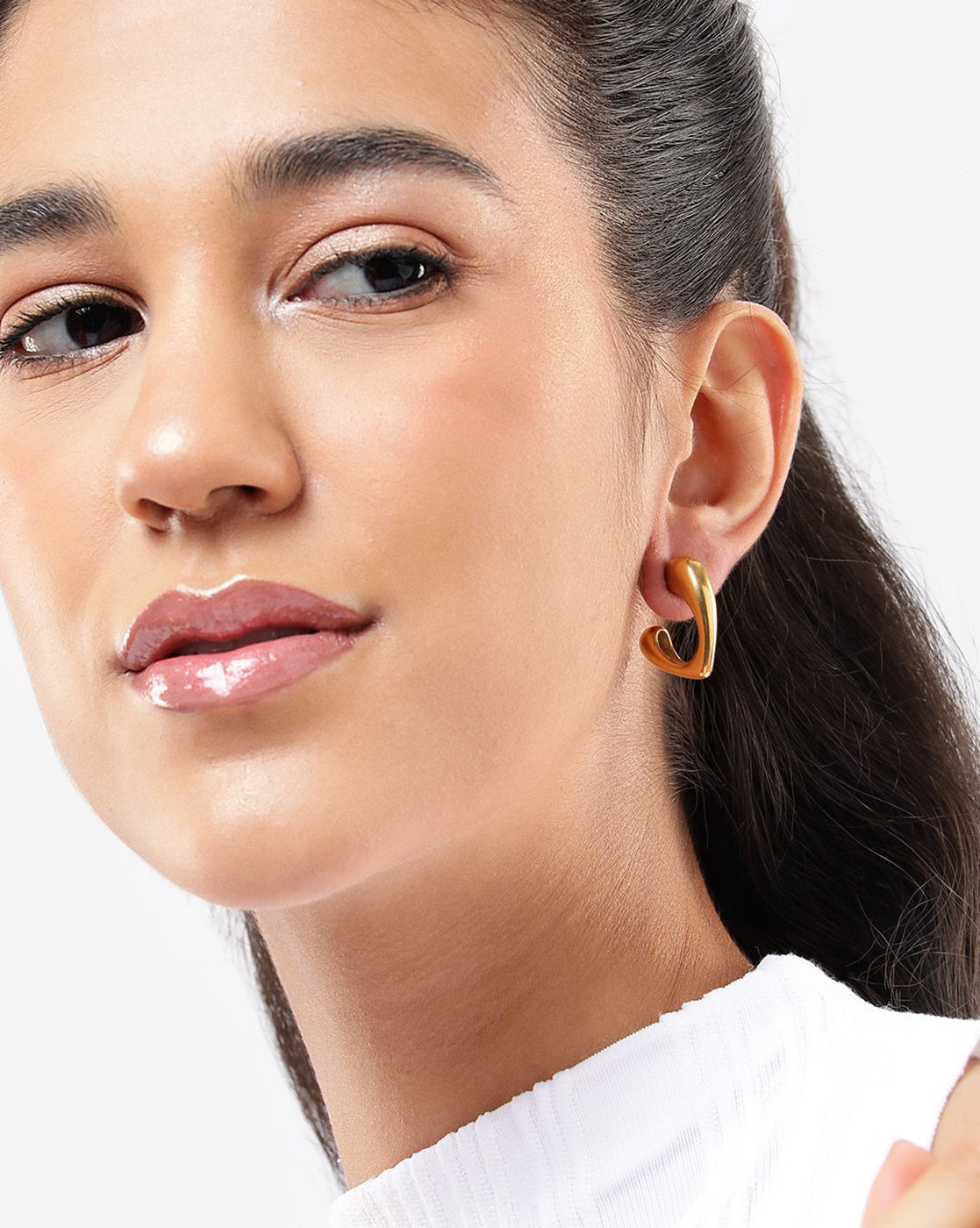 Gold Plated Heart Half Hoop Earring