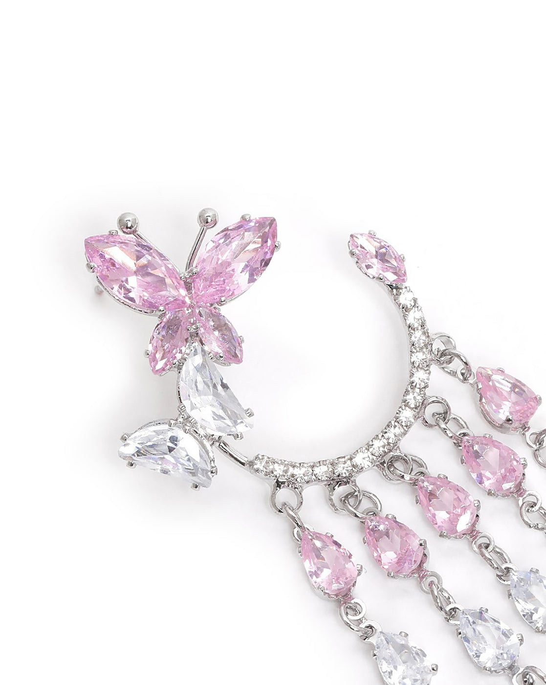 Premium Silver Plated CZ Butterfly Decorative Chandelier Earrings