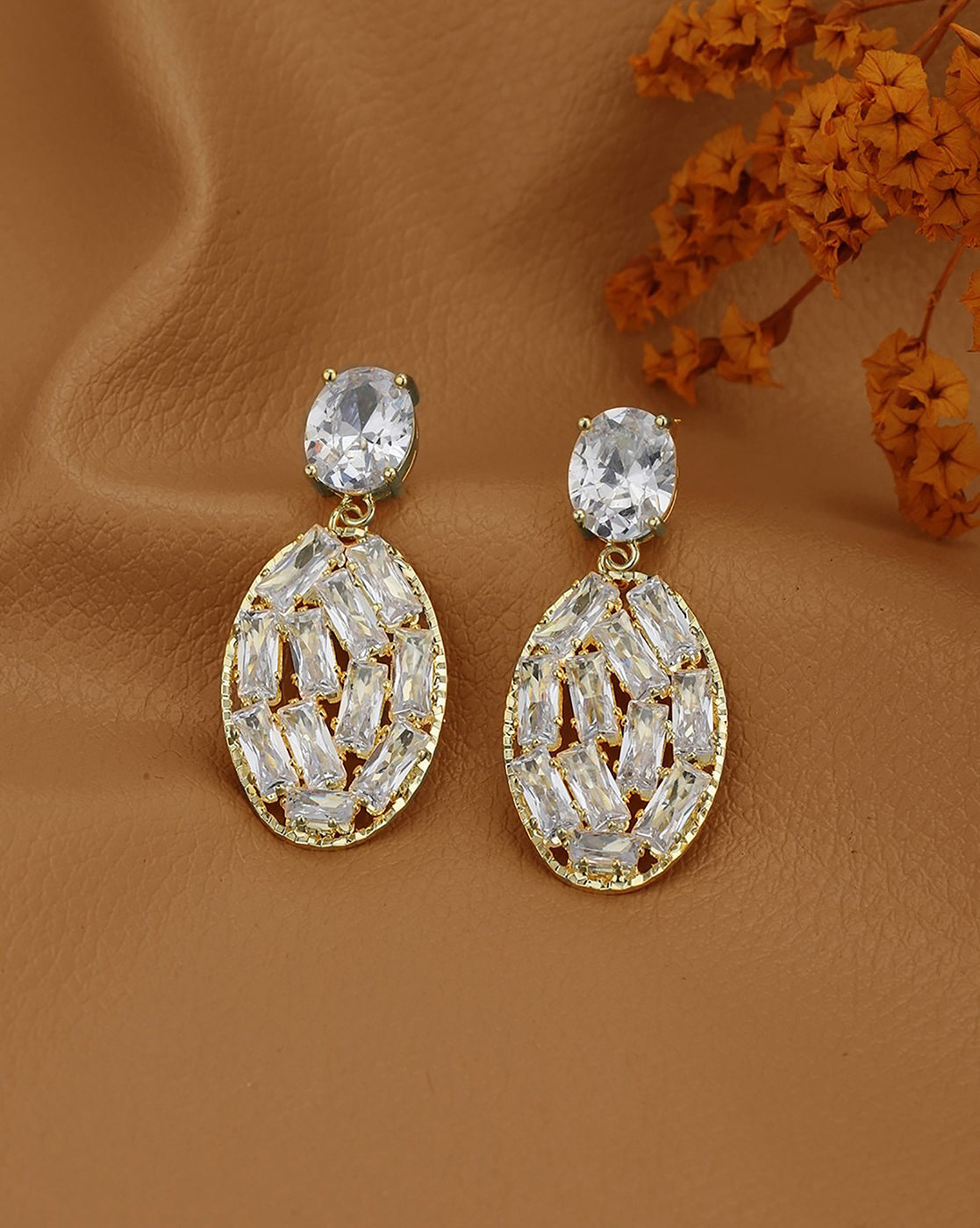 Premium Gold Plated CZ Oval Fancy Drop Earring
