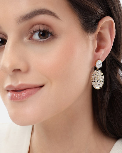 Premium Gold Plated CZ Oval Fancy Drop Earring