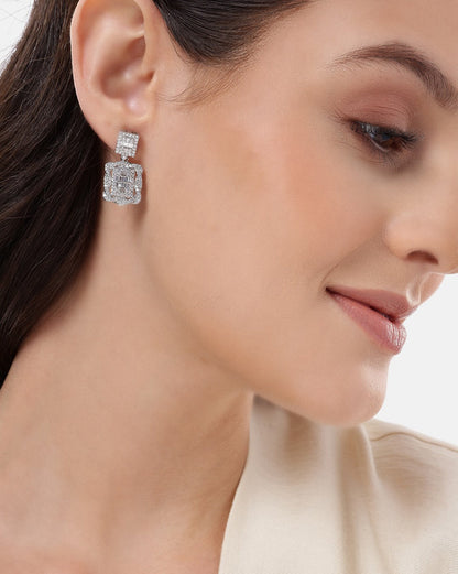 Premium Silver Plated CZ Square Drop Earring