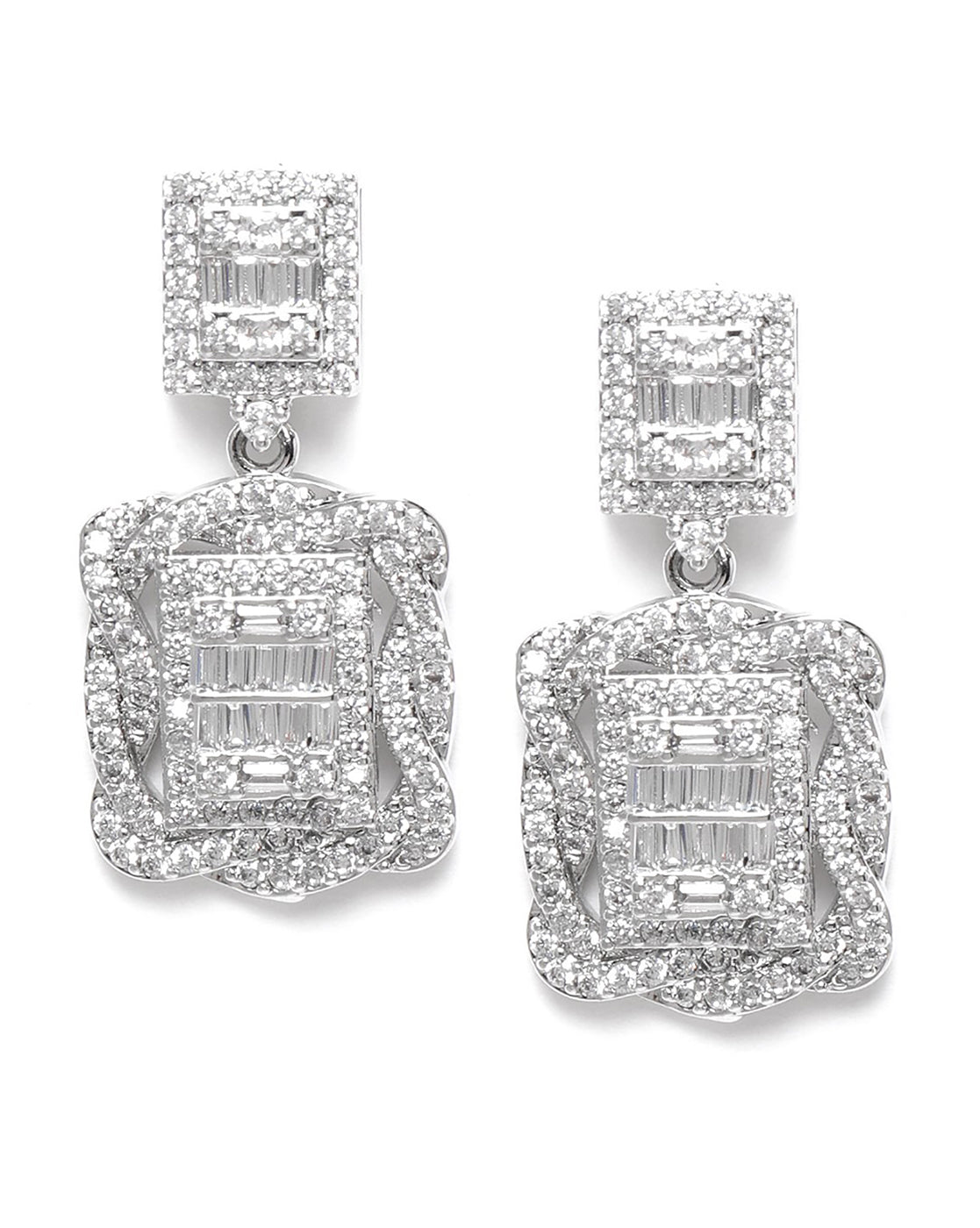 Premium Silver Plated CZ Square Drop Earring