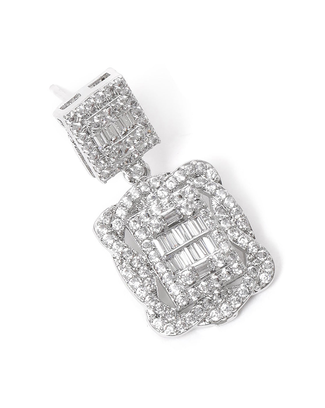Premium Silver Plated CZ Square Drop Earring