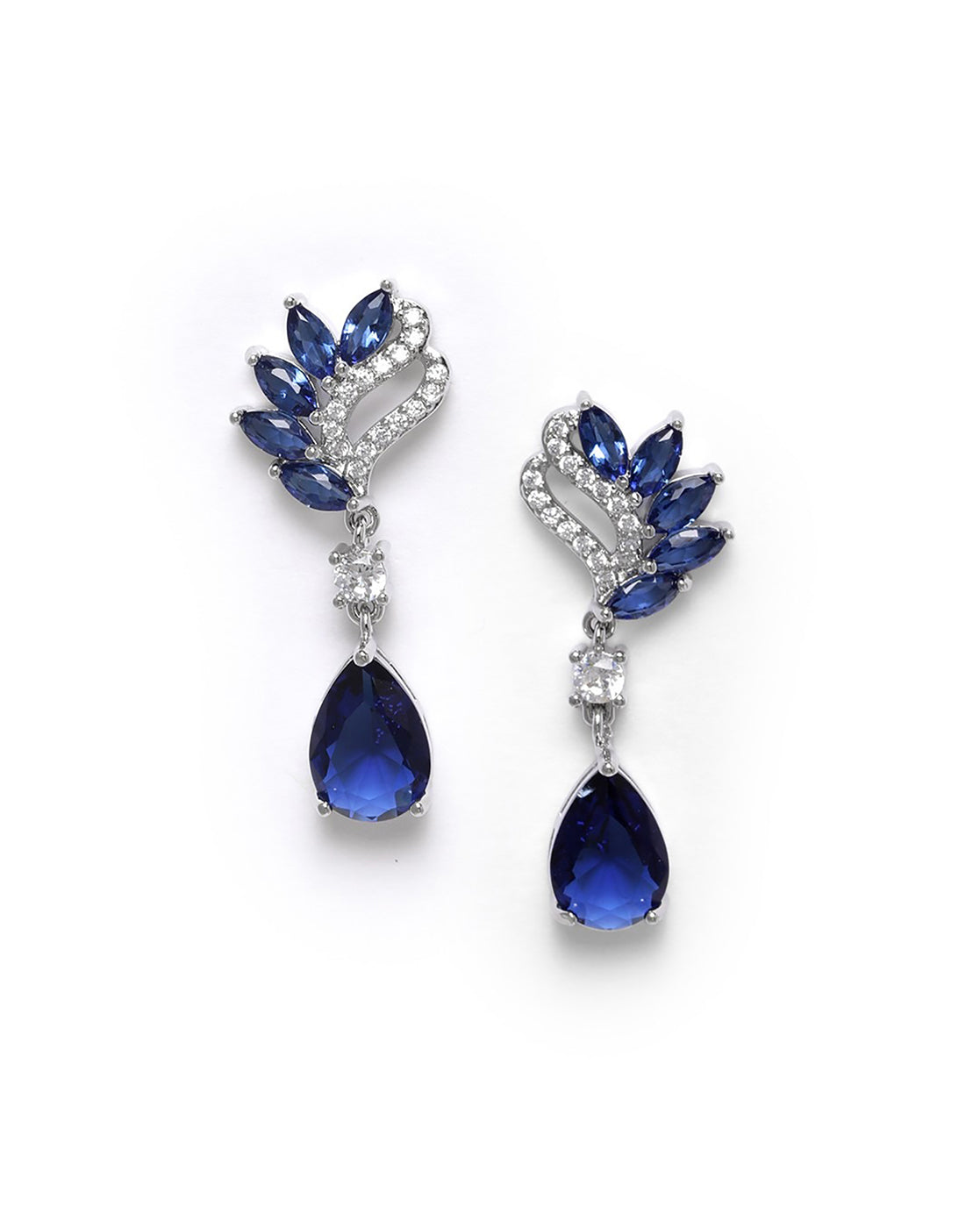 Premium Silver Plated Blue Cubic Zircon Tear Drop Earring