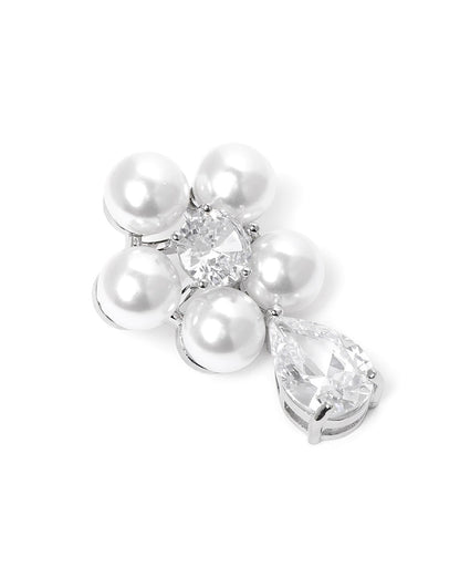 Premium Silver Plated CZ and Pearl Floral Drop Earring