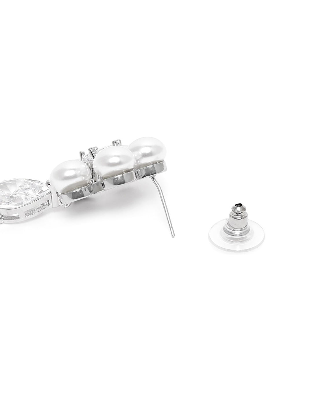 Premium Silver Plated CZ and Pearl Floral Drop Earring