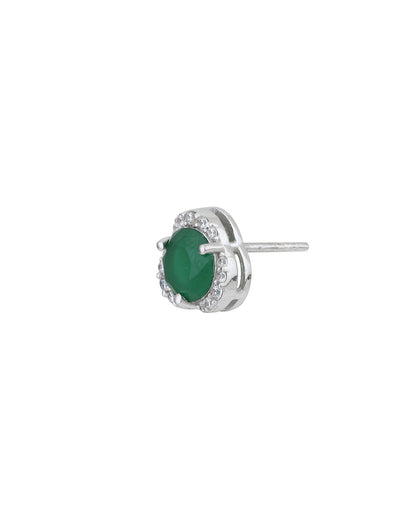 Rhodium Plated CZ Emerald Geometric Stud Earring