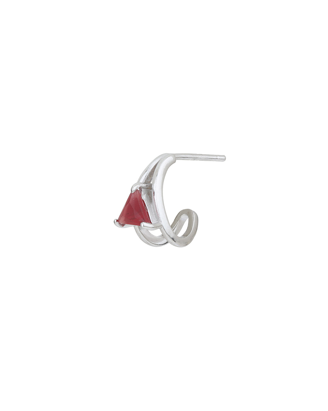 Rhodium Plated CZ Ruby Half Hoop Earring