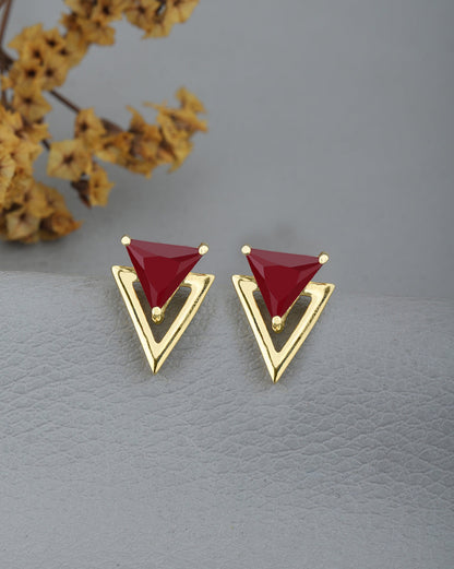 18kt Gold Plated Ruby Triangular Stud Earring
