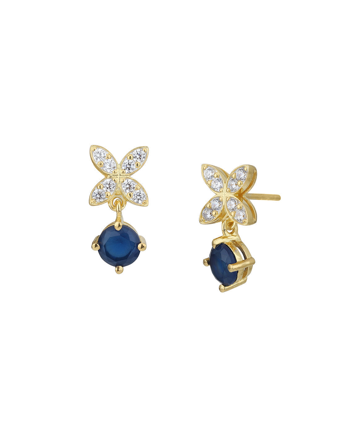 18kt Gold Plated CZ Floral Saphire Circular Drop Earring
