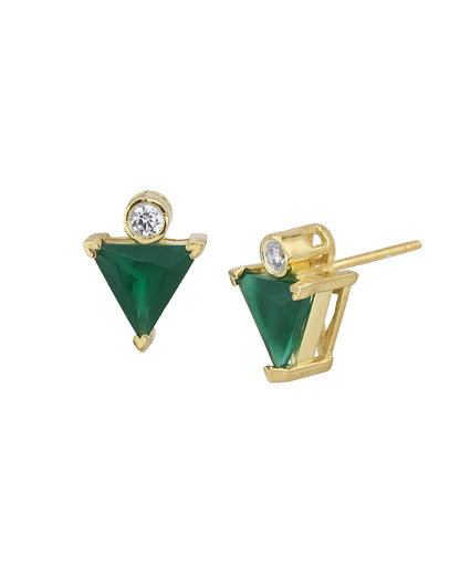 18kt Gold Plated CZ Emerald Triangular Stud Earring
