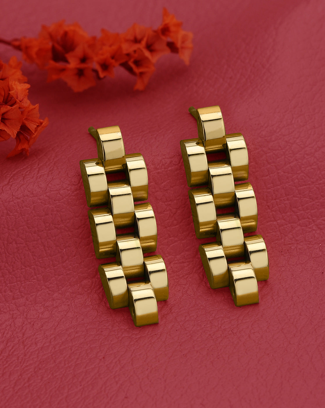 18kt Gold Plated Stainless Steel WatchLink Drop Earring