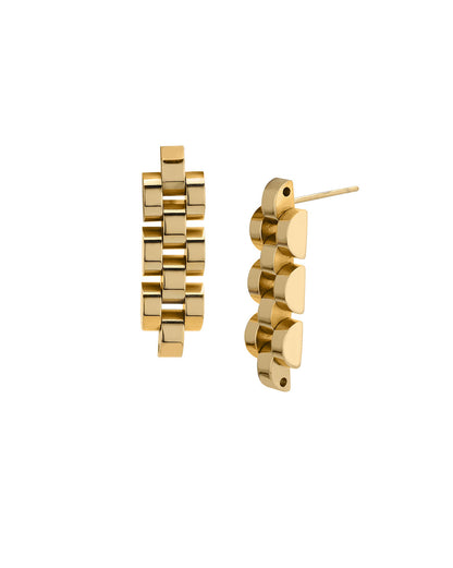 18kt Gold Plated Stainless Steel WatchLink Drop Earring