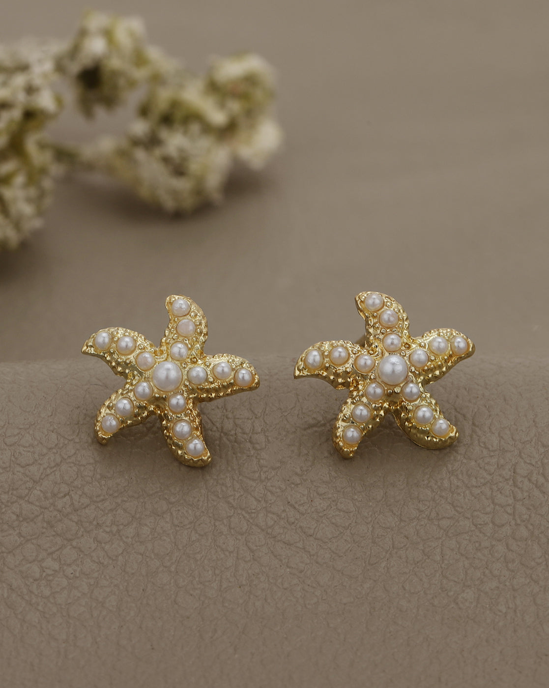 Gold Plated Pearl Starfish Stud Earring